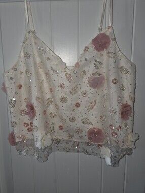 Altar'd State Embellished Applique Floral Sequin Cami Top GORGEOUS!!!! NWT S